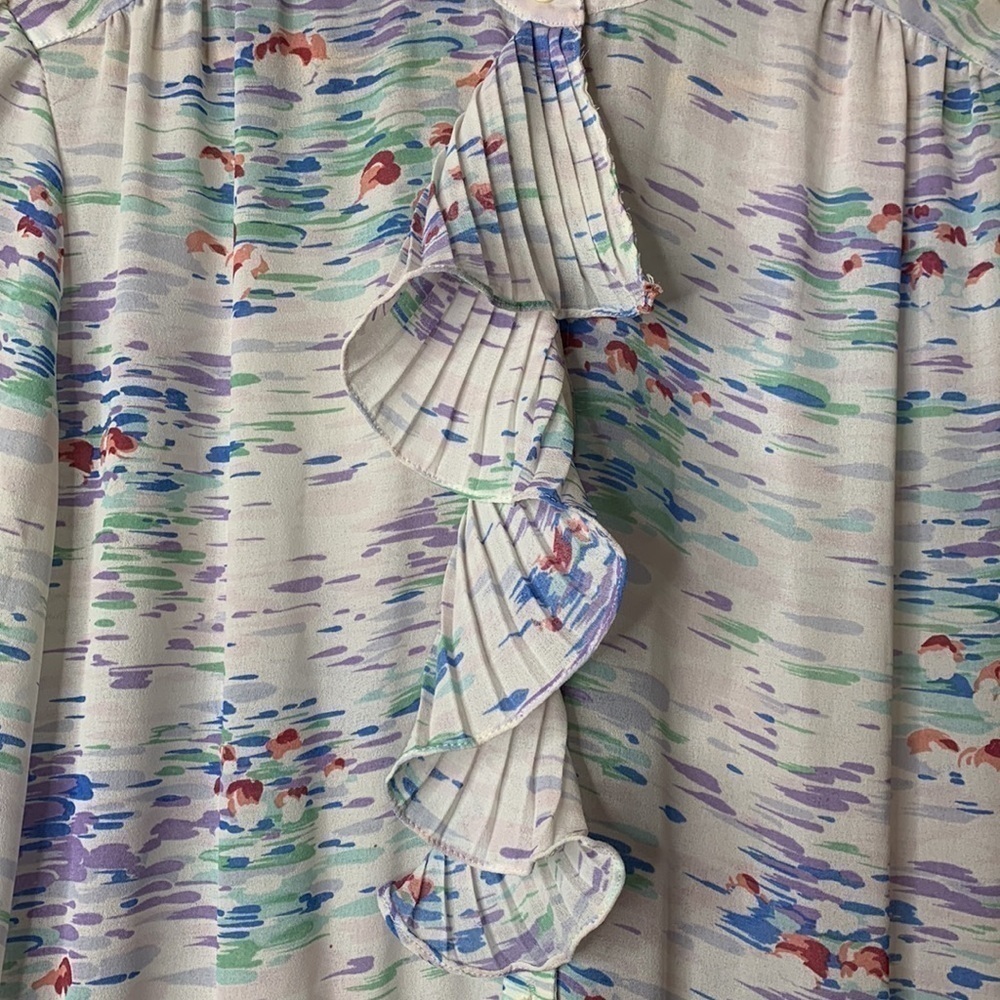 Diane Von Furstenberg | Vintage Watercolor Floral Pleated Cascade Ruffle Dress 4 - Picture 8 of 17